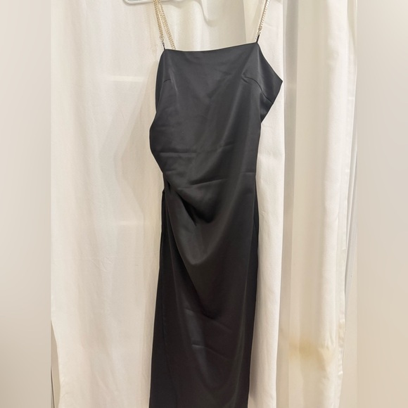 Black evening dress small crystal straps fitted body dress - Picture 2 of 4